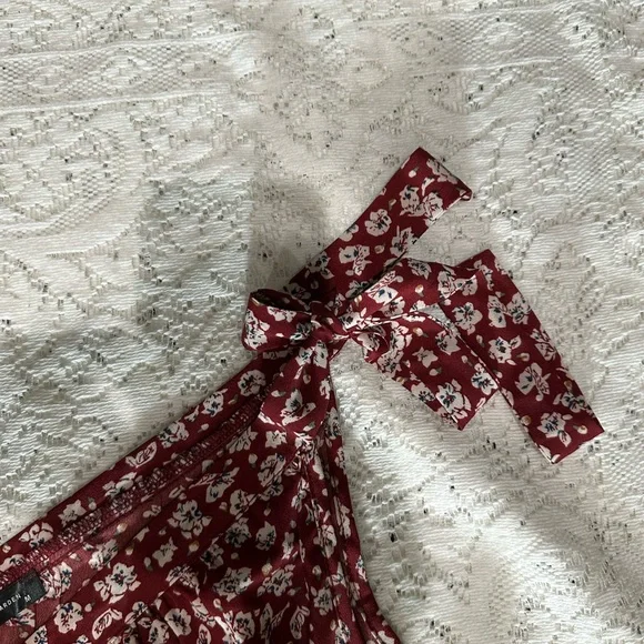 Pretty Garden one shoulder Floral Red Midi Dress. M western. Cottagecore prairie - Picture 3 of 5